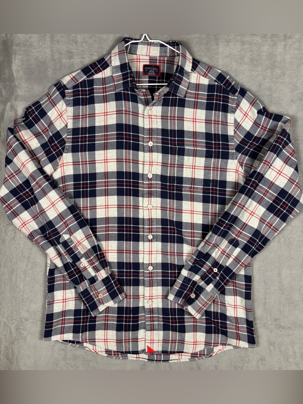 UNTUCKit Campeneta Plaid Shirt Large Tall Slim Cotton Navy Red Button Down
